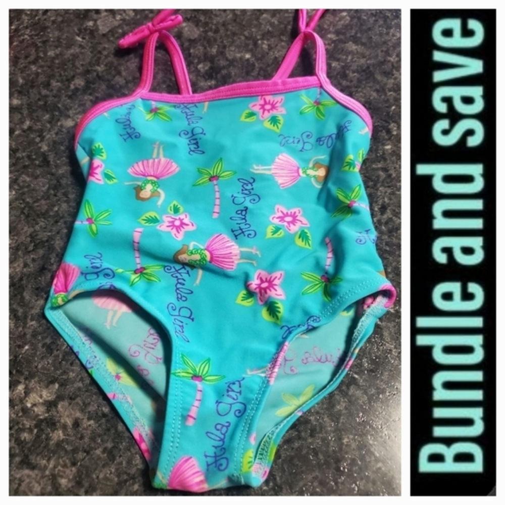 Hula Girl Blue Pink One Piece 18 Mos Girls Swimsuit